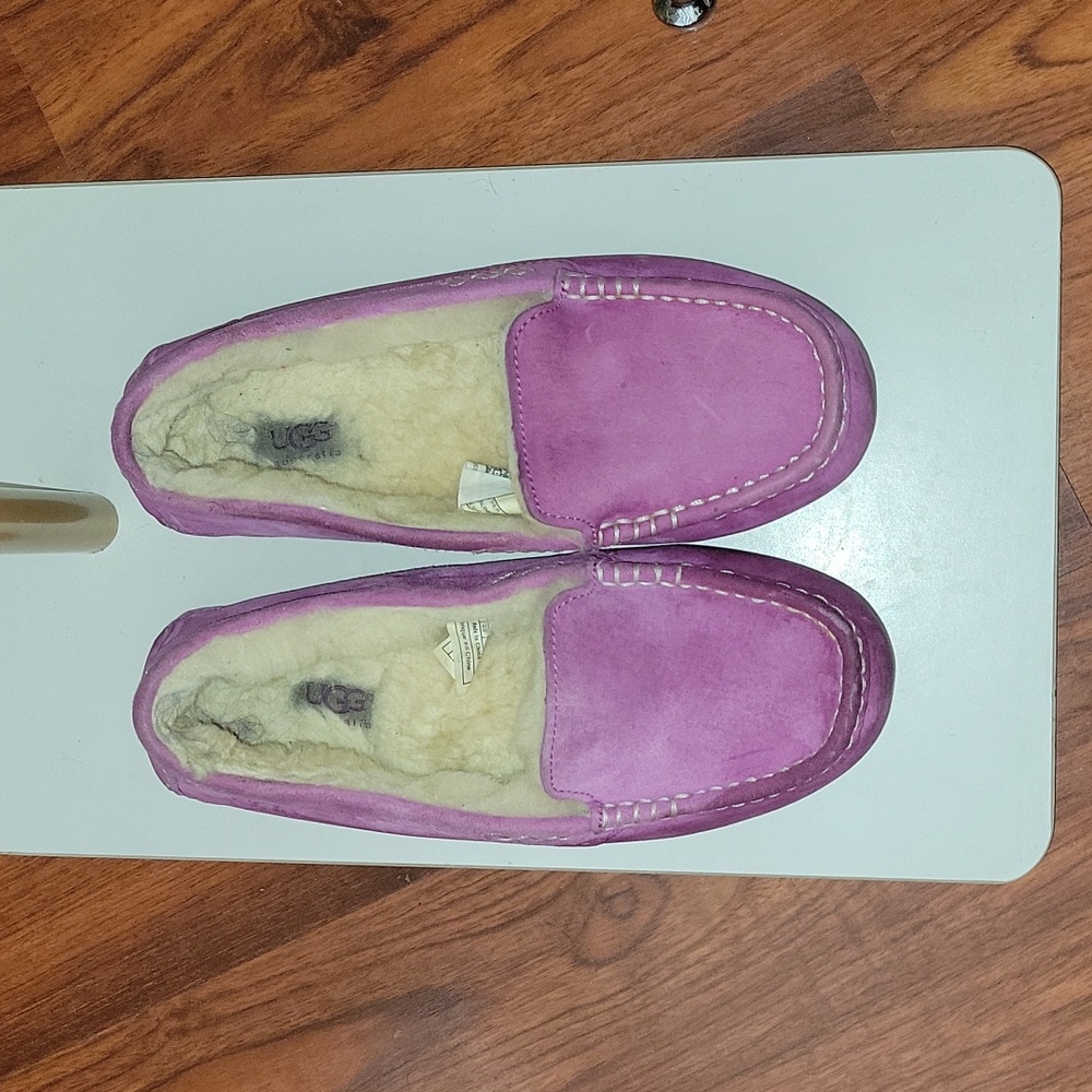 Ugg Australia Slippers Women 7M Ansley Shoes Purple Suede Wool Moccasin Moc Toe - Picture 3 of 12